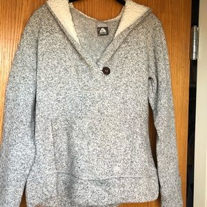 Fuzzy, grey hooded Nike sweatshirt. Size M.